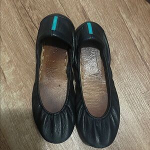 Tieks Black Leather Flats with Turquoise Accent